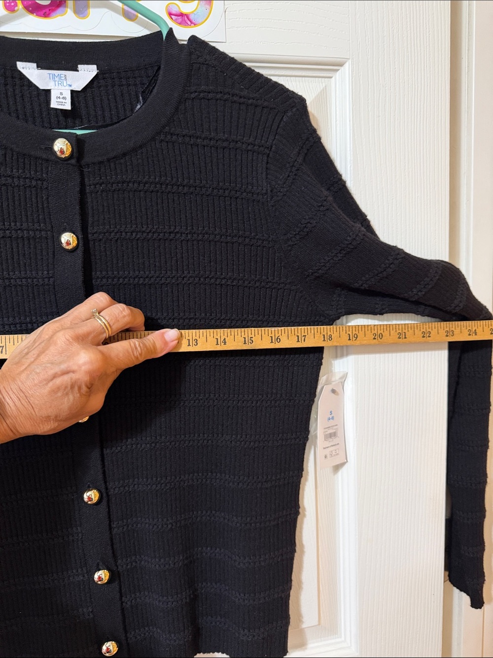 Black Ribbed Button-Up Cardigan - Picture 6 of 10